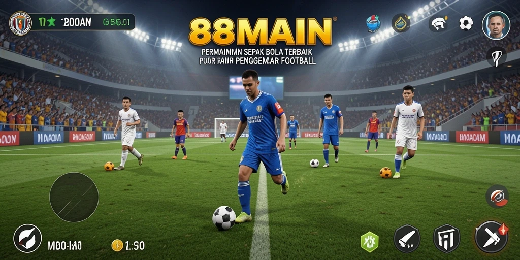 Tampilan gameplay seru dari 88MAIN dengan aksi sepak bola yang mendebarkan.