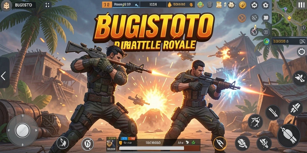 Screenshot gameplay intens saat bertempur di arena Battle Royale.