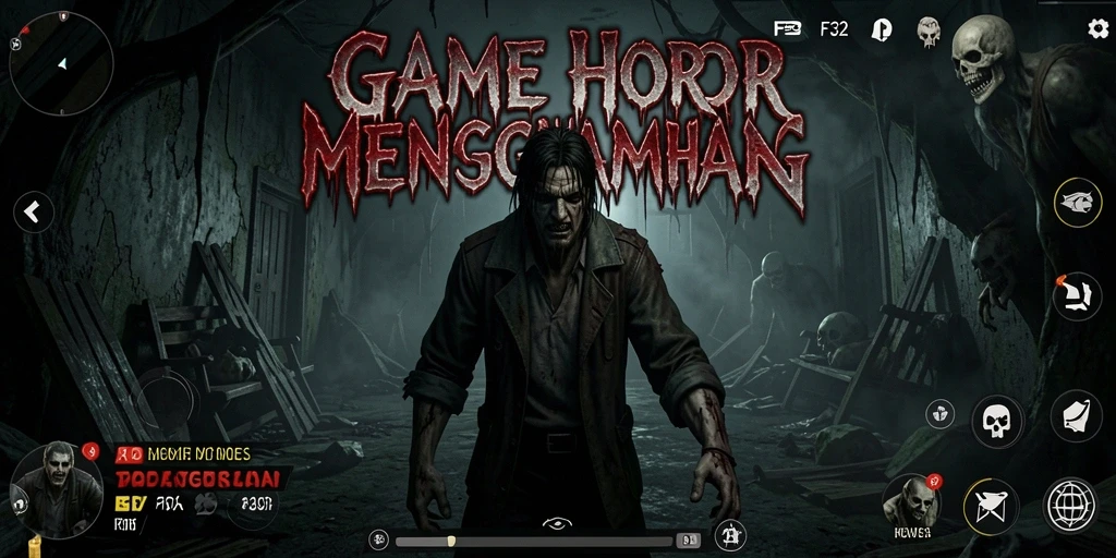 Screenshot gameplay F32 menampilkan suasana horor yang mencekam.
