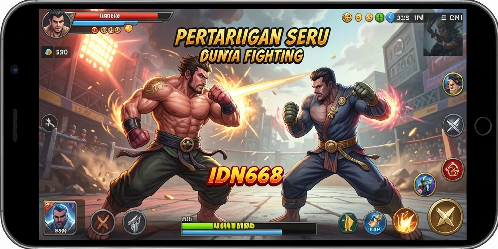 Screenshot gameplay IDN668 menunjukkan pertarungan yang dramatis dan mendebarkan.