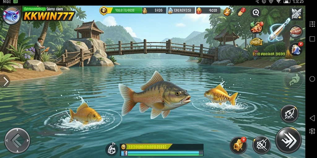 Screenshot gameplay KKWIN777 menunjukkan momen menangkap ikan yang menegangkan.