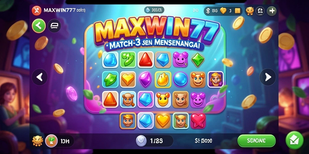 Tampilan gameplay seru permainan Match-3 MAXWIN77.