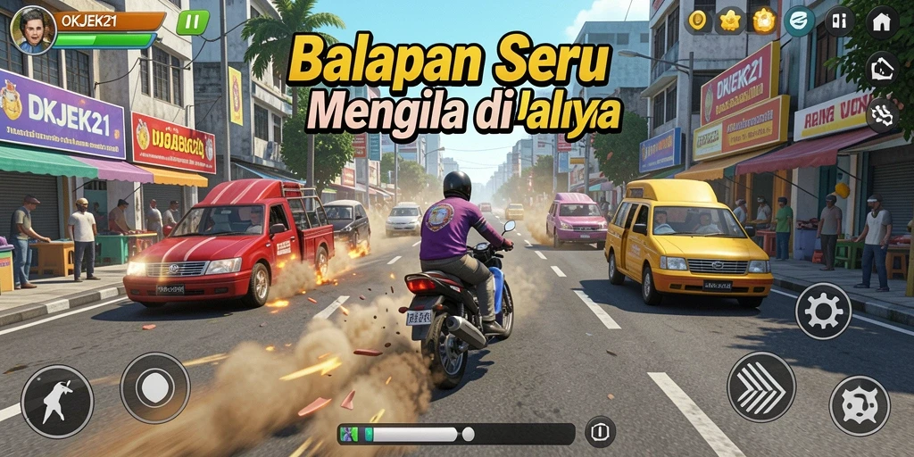 Tampilan gameplay balapan mendebarkan di OKJEK21.