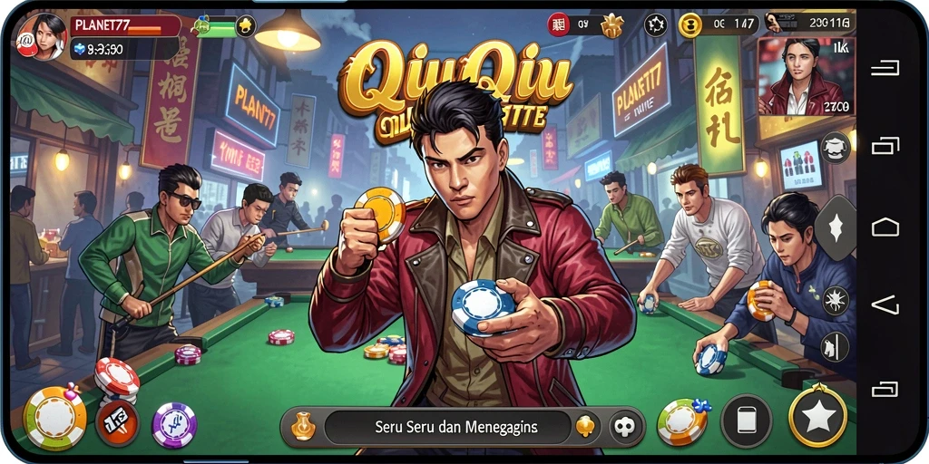 Tampilan gameplay seru dari PLANET77 yang menampilkan ketegangan QiuQiu.