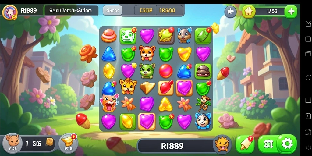 Tampilan gameplay RI889 yang seru dan penuh warna dalam kategori Match-3.