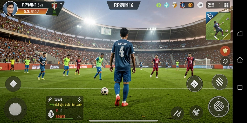 Tampilan gameplay RPWIN1 yang mendebarkan dan penuh aksi sepak bola.