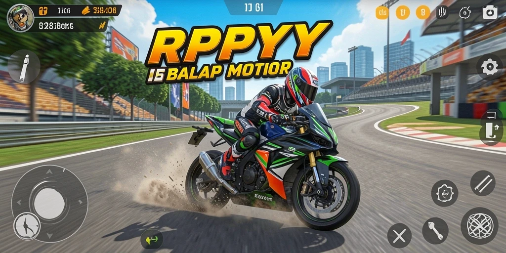 Screenshot utama <strong>RPYYY</strong> menampilkan aksi balap motor yang mendebarkan.