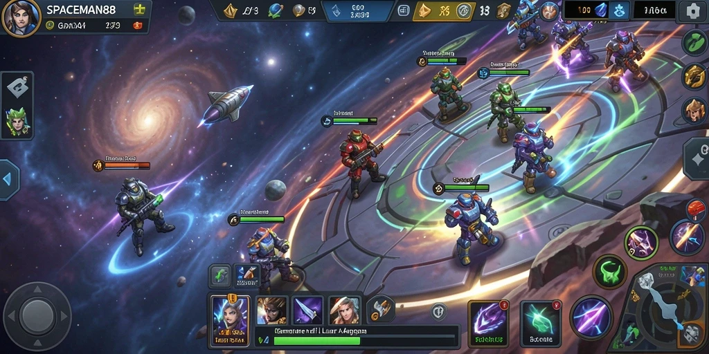 Tangkapan layar menampilkan aksi seru pertempuran di SPACEMAN88.