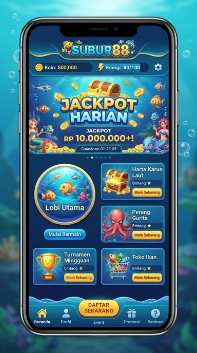 Screenshot aplikasi utama Subur88 yang menampilkan antarmuka pengguna yang intuitif.